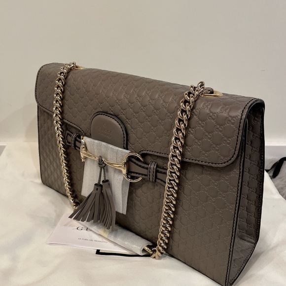 GUCCI 449635 Microguccissima Medium Emily Chain Shoulder Bag Grey - Picture 2 of 12